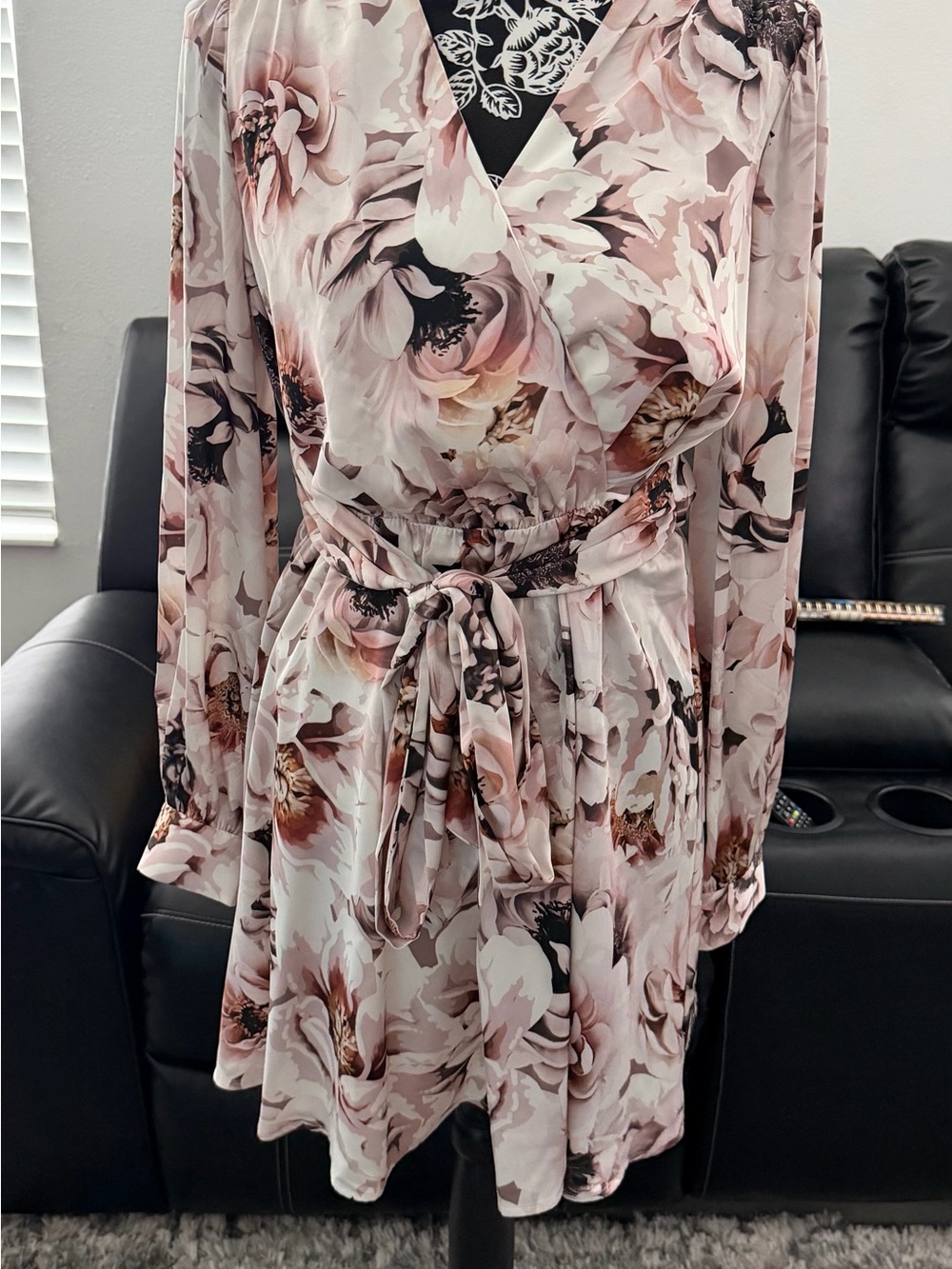 Express Pink Floral Long Sleeve Wrap Dress